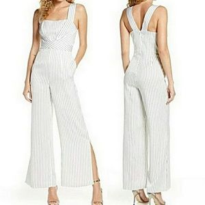 Anthropologie NWT Foxiedox Black & White Jumpsuit Wide Leg Stripe Size Large